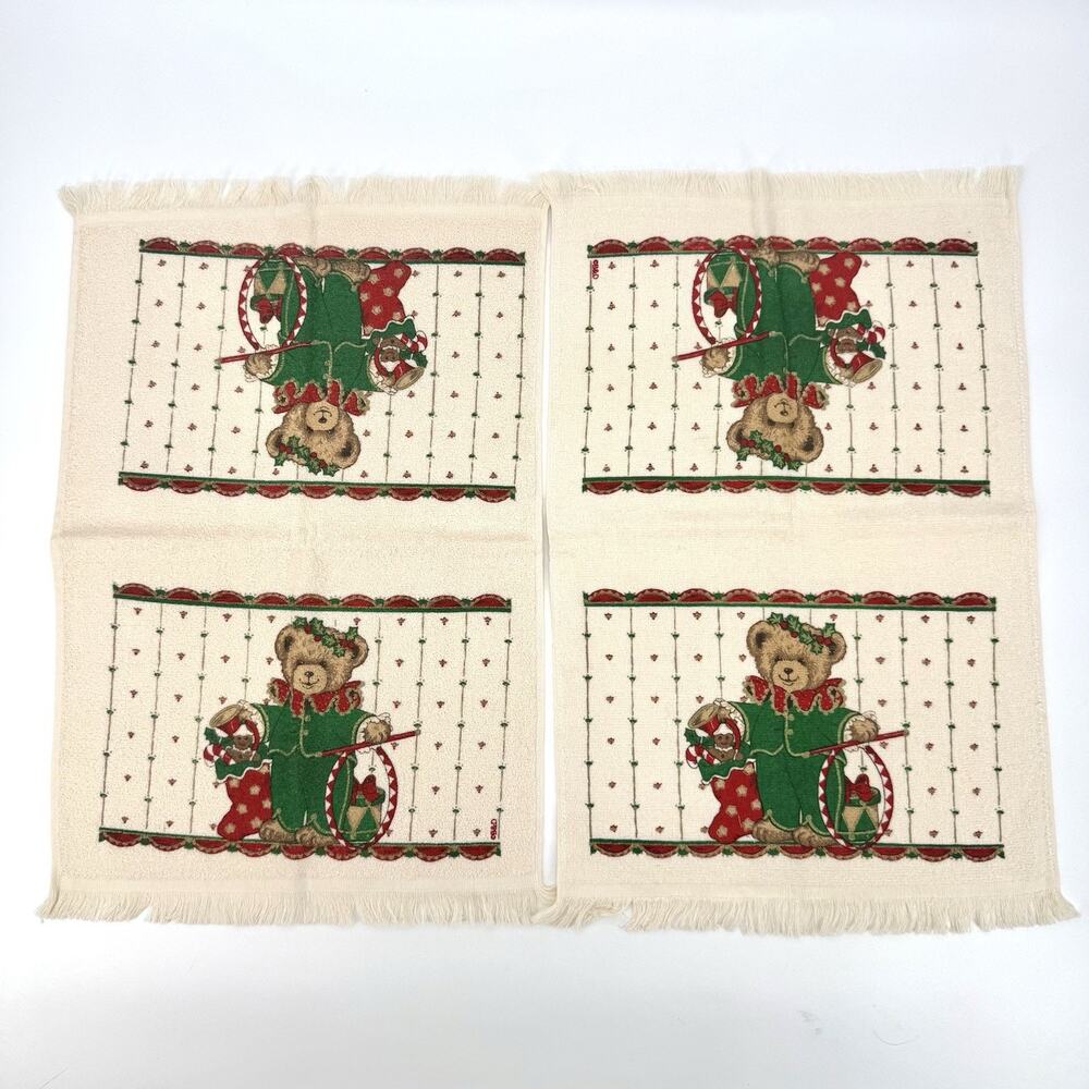 Cannon 90s Bears In Toyland Fringed Christmas Set of 2 Hand Towels 24" x 15"
